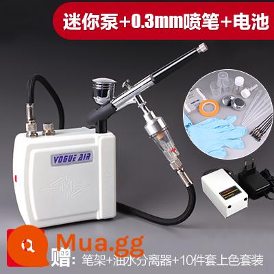 3G Haosheng airbrush máy bơm không khí bộ mô hình máy bơm không khí mini bơm lên để phun sơn công cụ người mới màu rùa bơm phun sơn - Máy bơm mini màu trắng + 0,3 airbrush + bộ pin