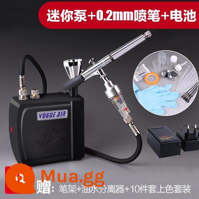 3G Haosheng airbrush máy bơm không khí bộ mô hình máy bơm không khí mini bơm lên để phun sơn công cụ người mới màu rùa bơm phun sơn - Máy bơm mini màu đen + 0,2 airbrush + bộ pin