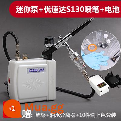 3G Haosheng airbrush máy bơm không khí bộ mô hình máy bơm không khí mini bơm lên để phun sơn công cụ người mới màu rùa bơm phun sơn - Máy bơm mini màu trắng + airbrush S-130 + pin