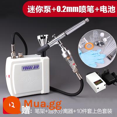 3G Haosheng airbrush máy bơm không khí bộ mô hình máy bơm không khí mini bơm lên để phun sơn công cụ người mới màu rùa bơm phun sơn - Máy bơm mini màu trắng + 0,2 airbrush + bộ pin