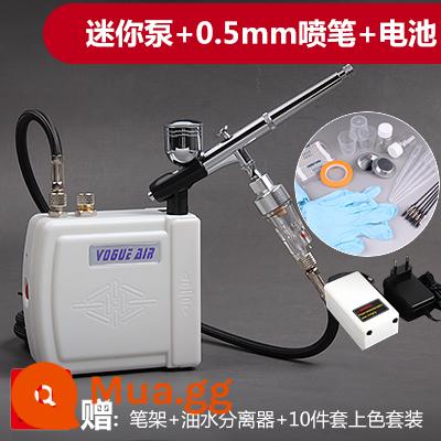 3G Haosheng airbrush máy bơm không khí bộ mô hình máy bơm không khí mini bơm lên để phun sơn công cụ người mới màu rùa bơm phun sơn - Máy bơm mini màu trắng + bộ airbrush 0,5 + pin