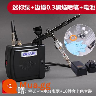 3G Haosheng airbrush máy bơm không khí bộ mô hình máy bơm không khí mini bơm lên để phun sơn công cụ người mới màu rùa bơm phun sơn - Máy bơm mini màu đen + ngọn lửa đen 0,3 airbrush + pin