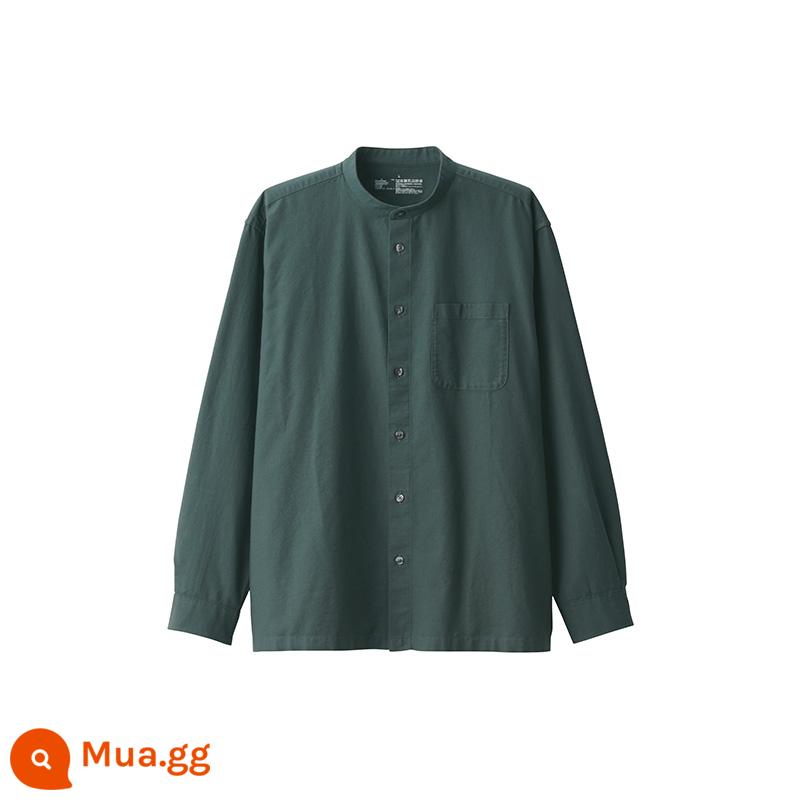 Muji MUJI Nam Cotton Washed Oxford Cổ Áo Sơ Mi Dài Tay Giản Dị Tất Cả Các Trận Đấu Áo Sơ Mi - màu xanh khói