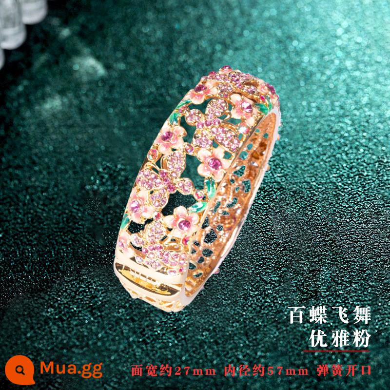 Vòng Tay Cloisonne Bắc Kinh Retro Cung Điện Quốc Triều Mỹ Vòng Tay Nữ Phong Cách Trung Hoa Trang Sức Hanfu Phụ Kiện Cho Bạn Gái - Bộ vòng tay một lớp màu hồng trang nhã đính kim cương và đĩa bay