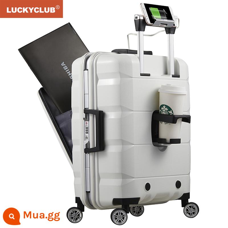 Lucky Club khung nhôm hành lý máy tính đa chức năng giá trị cao Hộp đựng xe đẩy du lịch công tác nhỏ 20 inch dành cho nam và nữ - Màu trắng ngà (kiểu dáng mới với ngăn chính khung nhôm)