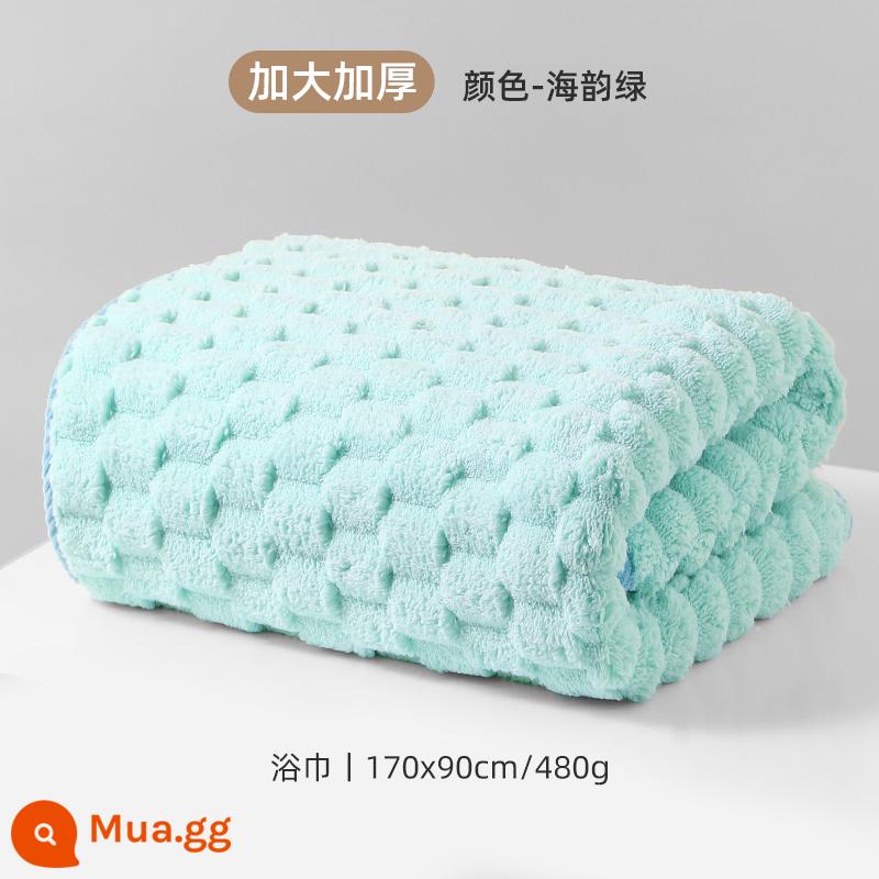 Bộ ba khăn tắm mưa phùn 2024 mới dày hơn cotton nguyên chất thấm nước tắm mũ sấy tóc gia đình mùa thu đông phụ nữ - (Haiyun Green) Khăn Tắm [Lớn và kháng khuẩn dày 170*90 cm]