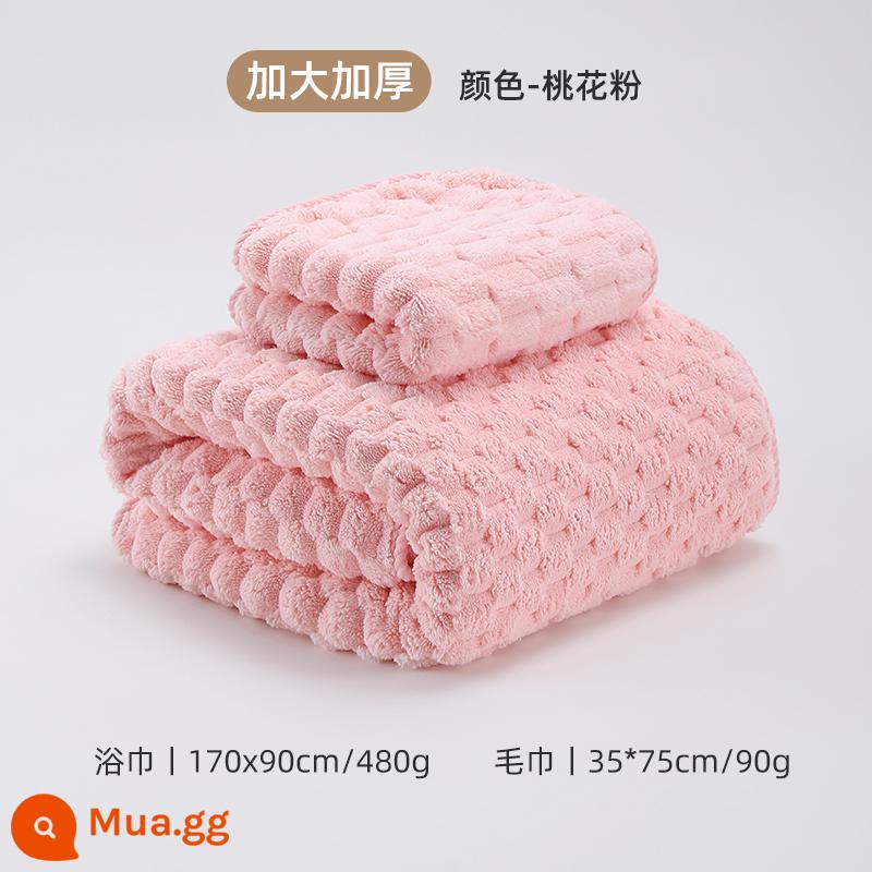 Bộ ba khăn tắm mưa phùn 2024 mới dày hơn cotton nguyên chất thấm nước tắm mũ sấy tóc gia đình mùa thu đông phụ nữ - (Hồng đào) Khăn tắm + Khăn tắm [Lớn và kháng khuẩn dày 170*90cm]