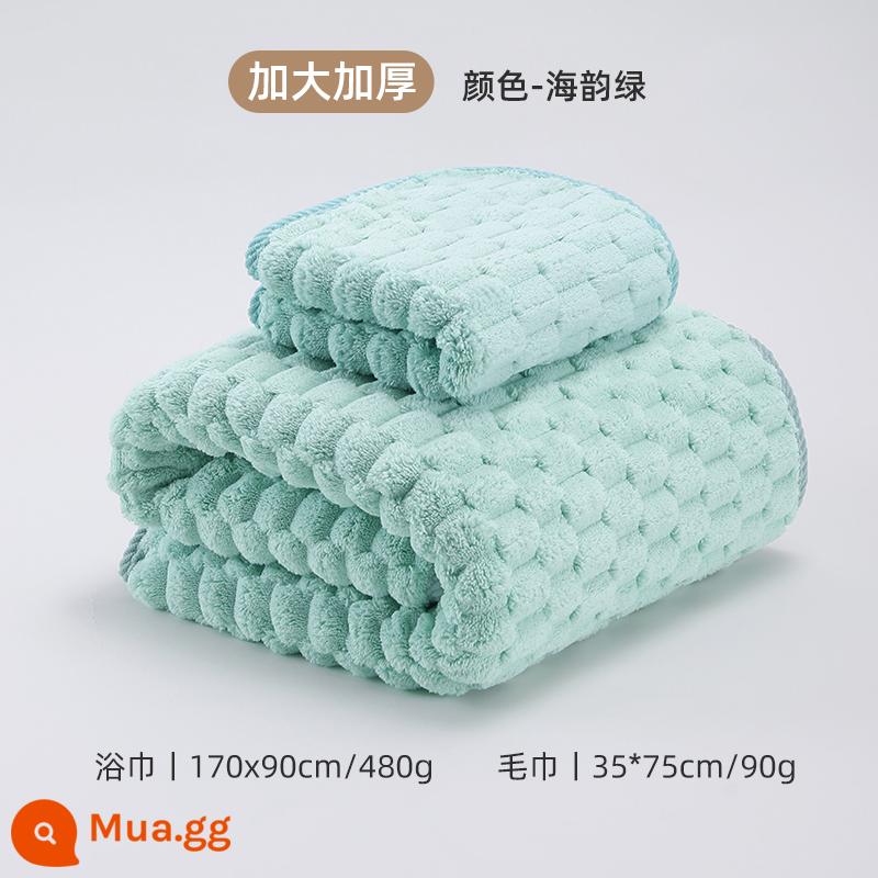 Bộ ba khăn tắm mưa phùn 2024 mới dày hơn cotton nguyên chất thấm nước tắm mũ sấy tóc gia đình mùa thu đông phụ nữ - (Haiyun Green) Khăn tắm + Khăn tắm [Lớn và kháng khuẩn dày 170*90cm]