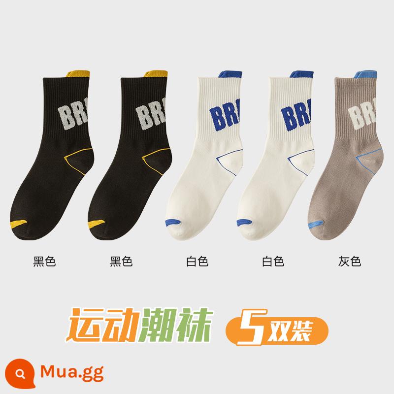 Zhuji Sock Men Mid -winter Mid -work Cotton Pregittered Switters và Sweat Sports Sports Autumn Basketball - 5 đôi [kết hợp I]