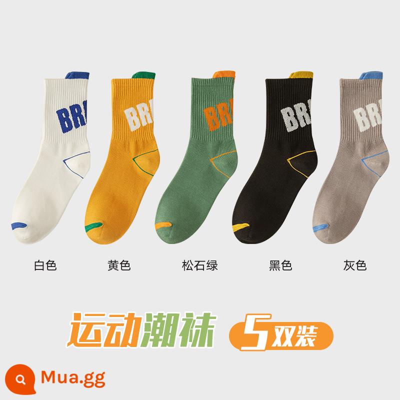 Zhuji Sock Men Mid -winter Mid -work Cotton Pregittered Switters và Sweat Sports Sports Autumn Basketball - 5 đôi [Gói A]