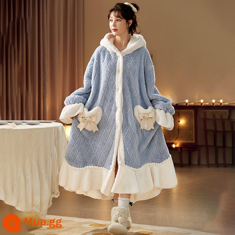 Bộ Đồ Ngủ Nữ Cotton Nguyên Chất Xuân Thu Quần Dài Tay Size Lớn Có Thể Mặc Ngoài Bộ Đồ Mặc Ở Nhà Thu Đông 2023 Mới mùa Đông - Công chúa xanh (váy ngủ đơn)