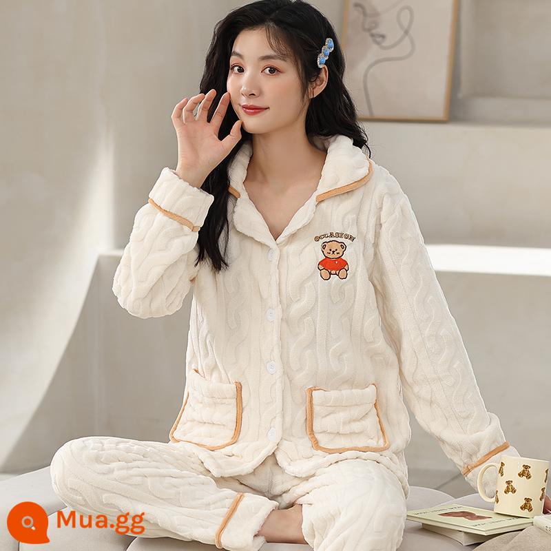 Nanjiren Pyjama Nam Lông Cừu San Hô Plus Nhung Dày Dặn Bộ Đồ Phục Vụ Tại Nhà Có Thể Mặc Ra Ngoài Vào Mùa Đông 2022 Phong Cách Mới - Hoa cắt cành trắng 219