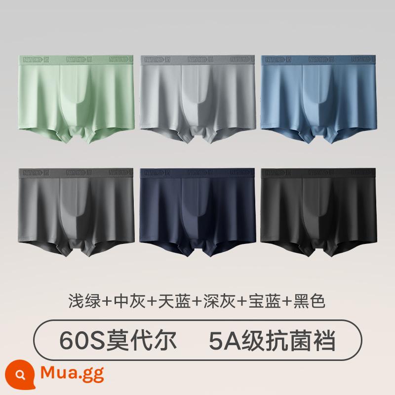 Nanjiren Modal Ice Silk Quần Lót Bé Trai Quần Lót Boxer Nam Đầu 100% Cotton Kháng Khuẩn Đáy Quần Boxer Phong Cách Nam - Xanh nhạt + xám vừa + xanh da trời + xám đậm + xanh sapphire + đen [Gói 6 giá trị lớn]