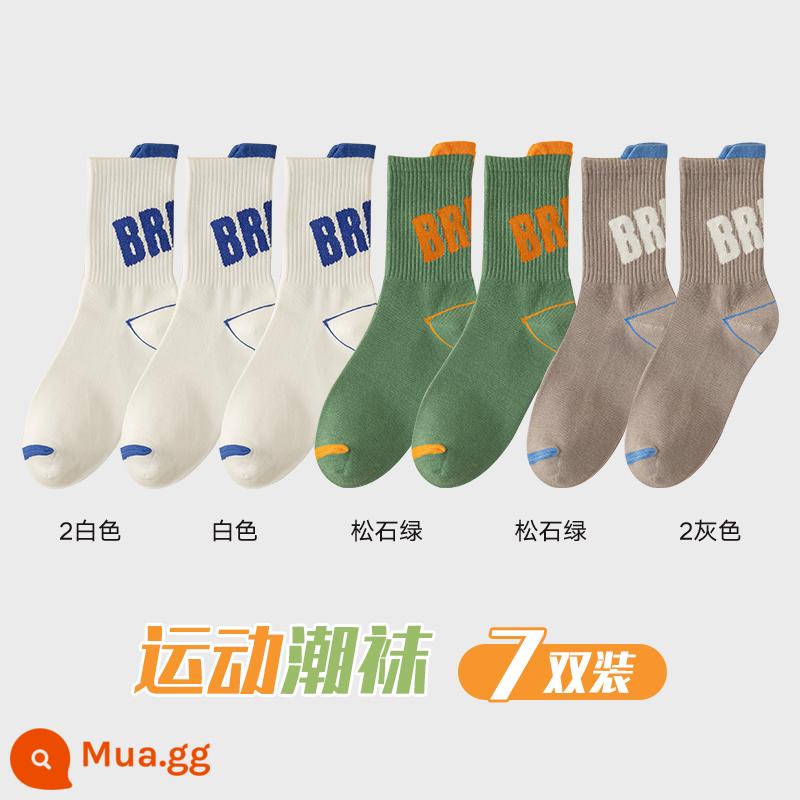 Zhuji Sock Men Mid -winter Mid -work Cotton Pregittered Switters và Sweat Sports Sports Autumn Basketball - 7 đôi [kết hợp E]