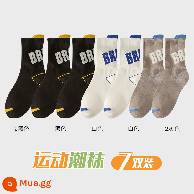 Zhuji Sock Men Mid -winter Mid -work Cotton Pregittered Switters và Sweat Sports Sports Autumn Basketball - 7 đôi [kết hợp G]