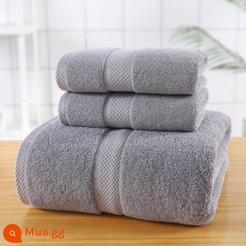 Lớn Khăn Tắm Hộ Gia Đình Cotton Nguyên Chất Cotton Thấm Hút Khăn Khách Sạn Bộ 3 Người Lớn Nam Nữ Quấn Khăn Mùa Đông Dày Dặn Mới 2022 - Bộ ba món màu xám đậm-Santorini (1 khăn tắm + 2 khăn tắm)