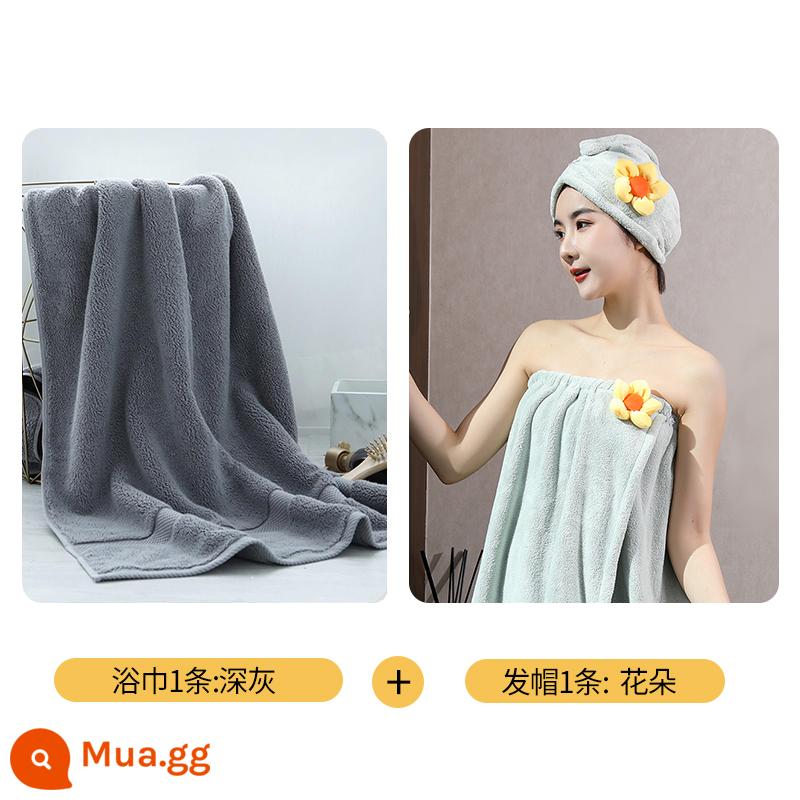 Lớn Khăn Tắm Hộ Gia Đình Cotton Nguyên Chất Cotton Thấm Hút Khăn Khách Sạn Bộ 3 Người Lớn Nam Nữ Quấn Khăn Mùa Đông Dày Dặn Mới 2022 - Gói kết hợp (khăn tắm Santorini màu xám đậm + mũ tóc Alice màu xanh hoa))☆