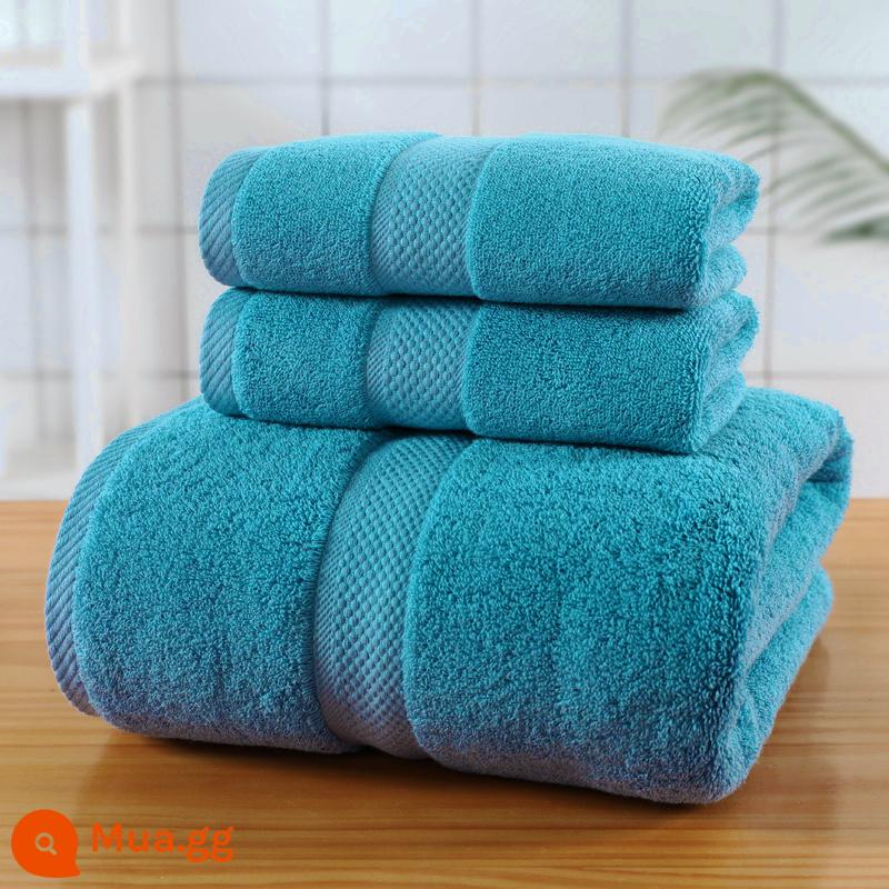 Lớn Khăn Tắm Hộ Gia Đình Cotton Nguyên Chất Cotton Thấm Hút Khăn Khách Sạn Bộ 3 Người Lớn Nam Nữ Quấn Khăn Mùa Đông Dày Dặn Mới 2022 - Bộ ba món con công-Santorini (1 khăn tắm + 2 khăn tắm)