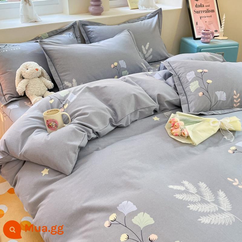 Đơn Giản Chải Cotton 4 Bộ Chăn Ga Gối 100 Cotton Mùa Đông Dày Drap Giường Vỏ Chăn Ký Túc Xá 3 Bộ 4 - tình yêu vani