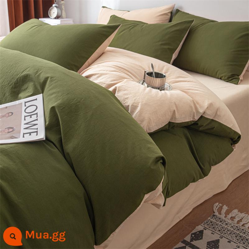 Hạng A giặt sạch giường cotton 4 ga trải giường cotton vỏ chăn trang bị ga trải giường Bộ ký túc xá 3 mảnh Bộ 4 - Lạc đà lúa xanh quân đội