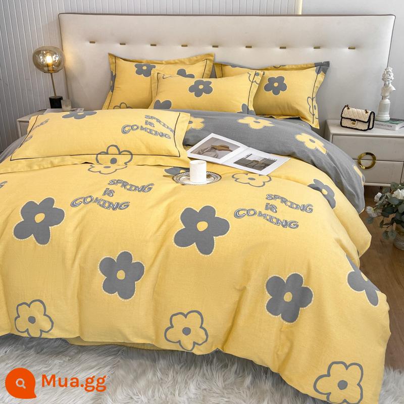 Đơn Giản Chải Cotton 4 Bộ Chăn Ga Gối 100 Cotton Mùa Đông Dày Drap Giường Vỏ Chăn Ký Túc Xá 3 Bộ 4 - mật hoa