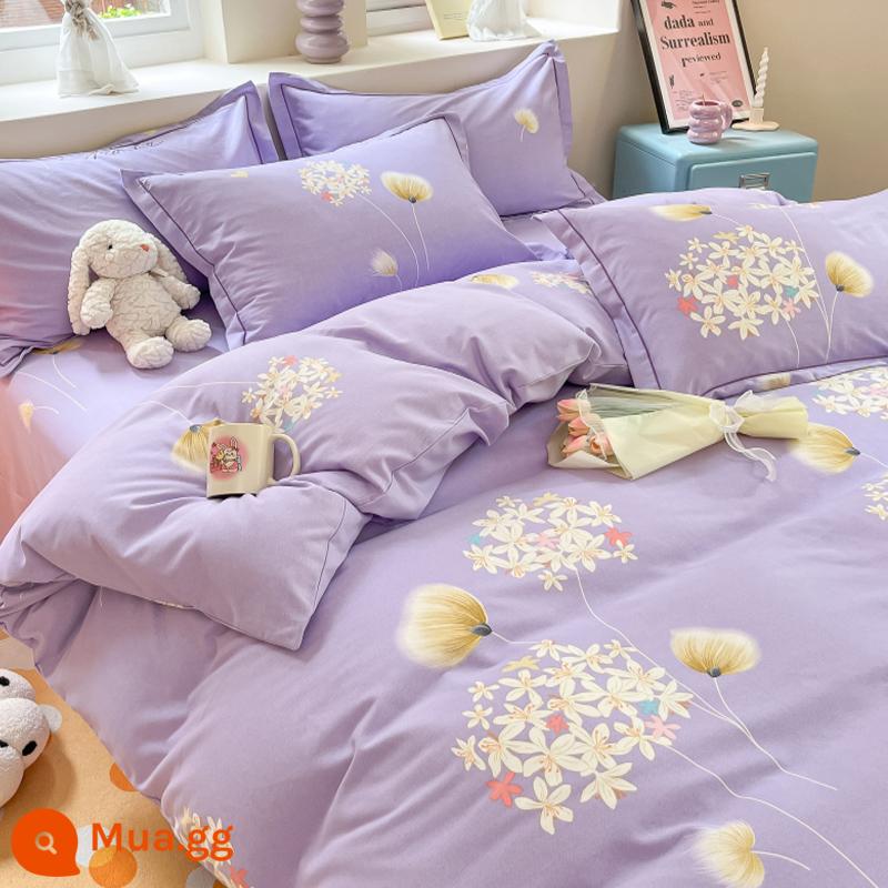 Đơn Giản Chải Cotton 4 Bộ Chăn Ga Gối 100 Cotton Mùa Đông Dày Drap Giường Vỏ Chăn Ký Túc Xá 3 Bộ 4 - Chợ hoa hoàng hôn