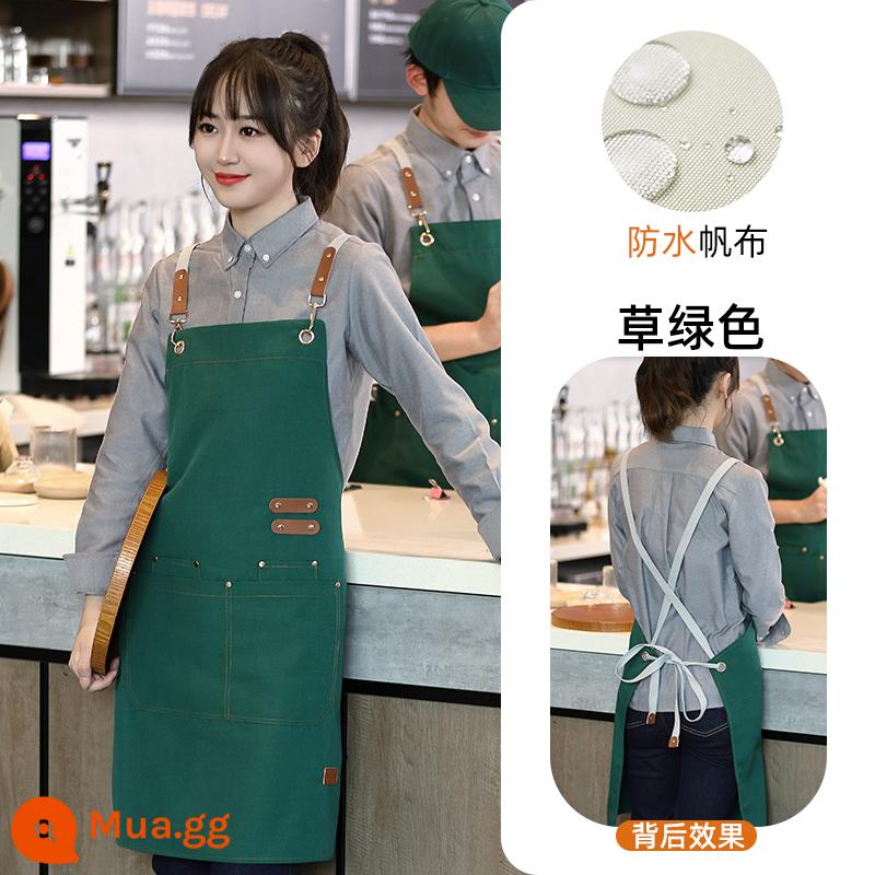 Vải tạp dề in logo tùy chỉnh phục vụ nhà hàng shop hoa quán trà sữa siêu thị phòng ăn chống thấm quần áo làm việc chuyên dụng - Tạp dề chống thấm nước bằng vải canvas màu xanh cỏ FM181 (khóa kim loại)