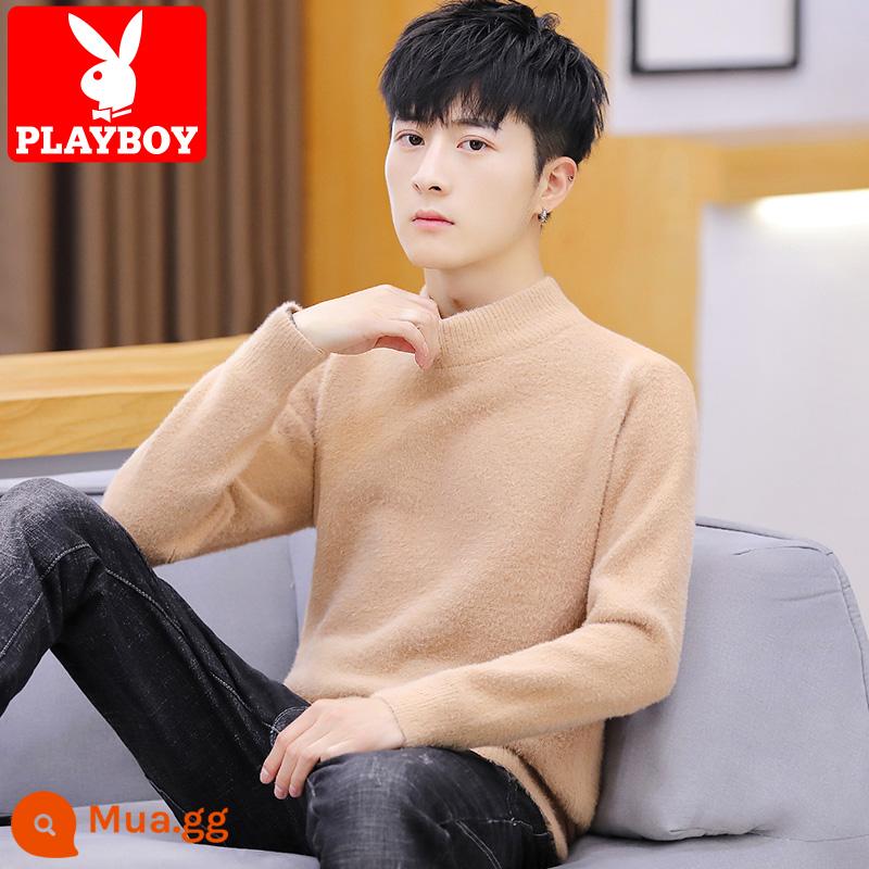 Playboy Chồn Nhung Áo Len Cao Cổ Nam Xu Hướng Xuân Thu Bên Trong Áo Len Plus Nhung Dày Ấm Dệt Kim - 741 nửa cổ cao kaki