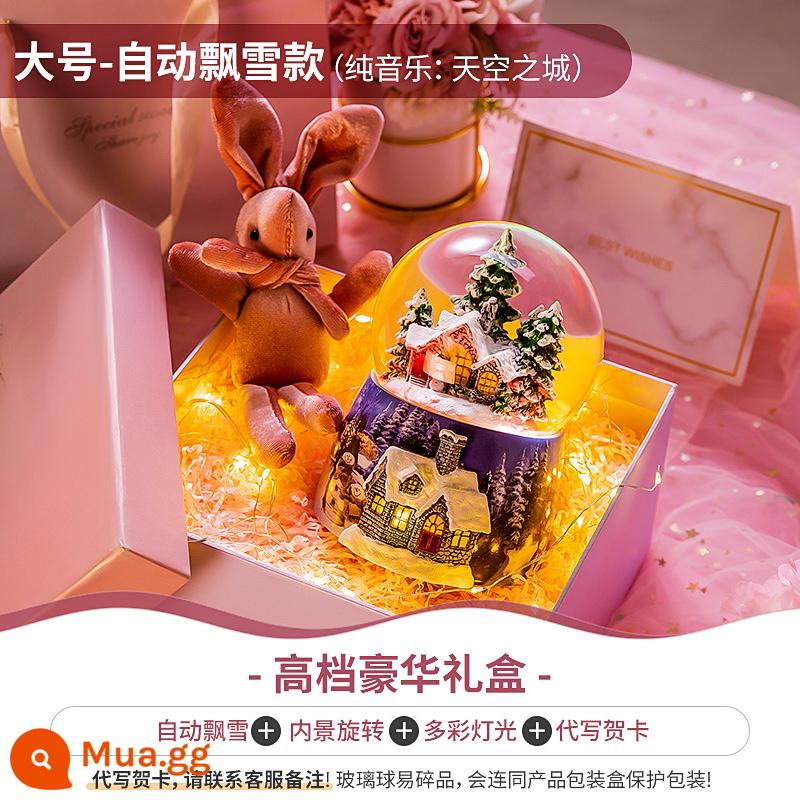 Giáng sinh bay tuyết Giáng sinh Cây bóng pha lê âm nhạc hộp tuyết Snow Birthday Birthday Girls Snow Slash - [Quả cầu pha lê bông tuyết-Tuyết tự động] Thành phố trên bầu trời + Ánh đèn đầy màu sắc + Xoay nội thất + Bao bì sang trọng