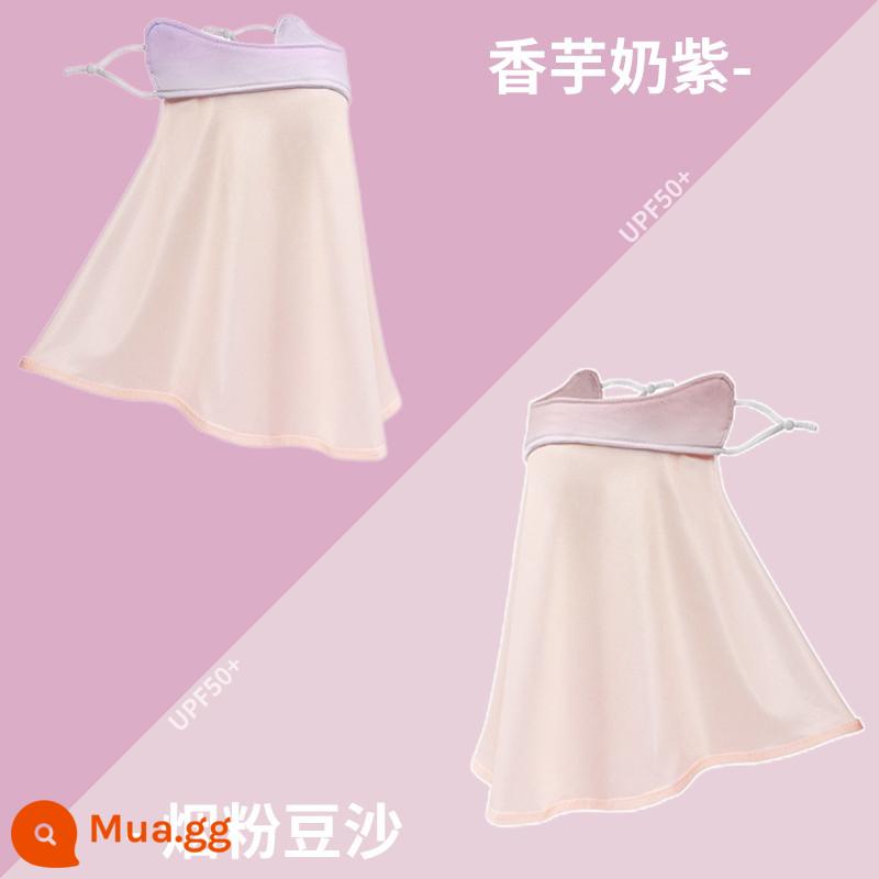 Mặt nạ chống nắng bảo vệ mắt Ice Silk che toàn bộ khuôn mặt, cổ và cổ của phụ nữ Xia Gao Yan Mặt nạ che nắng chống tia cực tím có giá trị khi lái xe - Sữa khoai môn tím + bột đậu thuốc lá - Bảo vệ cổ gradient [Mua một tặng một]