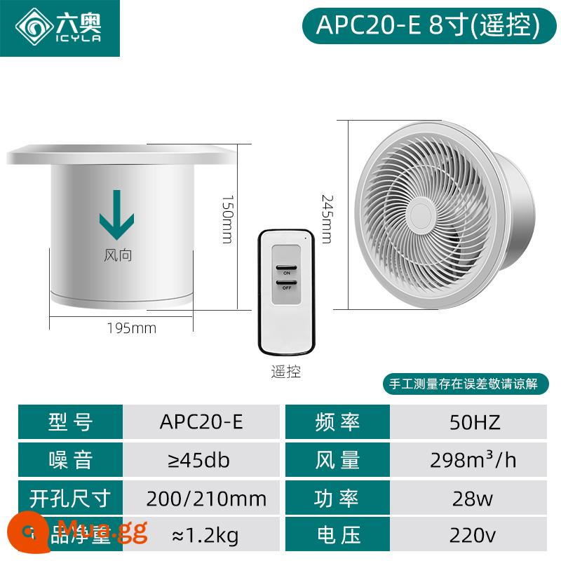 Quạt hút 2 chiều bột phòng treo tường loại cửa sổ nhà bếp vệ sinh gia đình quạt hút mạnh im lặng quạt thông gió 6 inch - Model E 8 inch có điều khiển từ xa + van kiểm tra (ống xả)