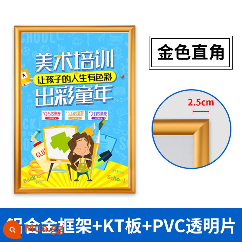 Poster khung hợp kim nhôm mở thang máy khung quảng cáo treo tường a3 khung giấy phép kinh doanh khung ảnh lớn khung ảnh tùy chỉnh - góc vuông màu vàng