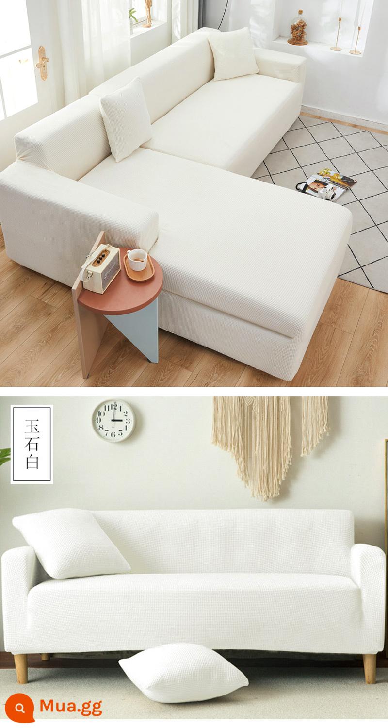 Bọc Ghế Sofa Tất Cả Bao Gồm Đa Năng Lười Full Bọc Ghế Sofa Bốn Mùa Đa Năng Sofa Đệm Đàn Hồi Bao Vải Bộ Vải - Màu trắng nhạt (dệt kim dày) đi kèm vỏ gối và dải chống trượt