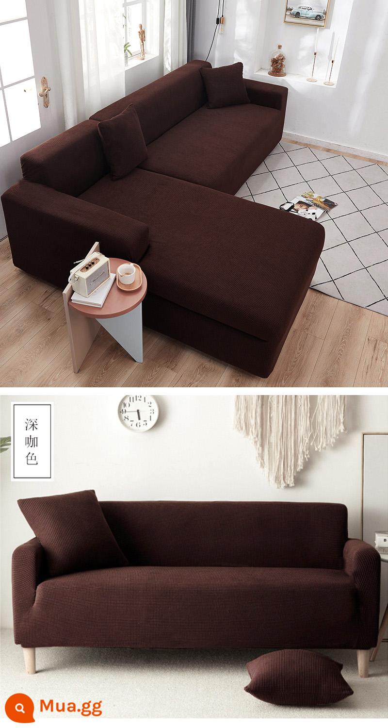 Bọc Ghế Sofa Tất Cả Bao Gồm Đa Năng Lười Full Bọc Ghế Sofa Bốn Mùa Đa Năng Sofa Đệm Đàn Hồi Bao Vải Bộ Vải - Màu nâu sẫm (dệt kim dày) đi kèm vỏ gối và dải chống trượt