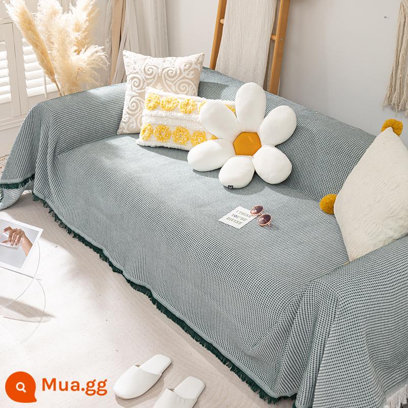 Vải lanh cotton sofa khăn đơn giản bọc ghế sofa bốn mùa đa năng đệm sofa chống mèo trầy xước có thể giặt bằng máy phong cách Bắc Âu - Màu xanh đậm