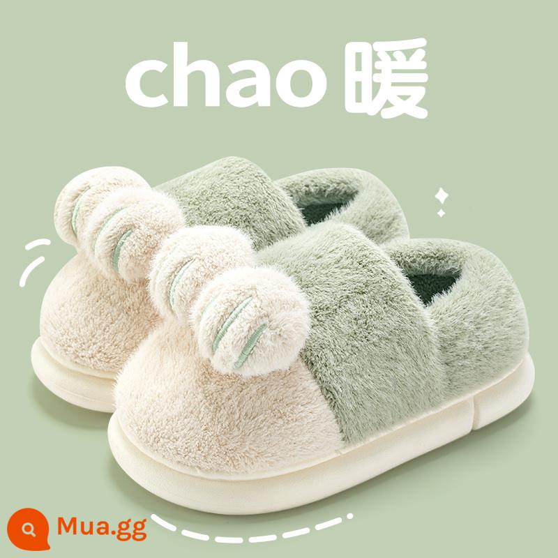 Dép bông nữ mùa thu đông gót túi chống trơn trượt ấm áp trong nhà nhà sang trọng giày cotton mặc ngoài hộ gia đình dép bông mùa đông nữ - Màu xanh lá cây [Thêm nhung và dày @ sợ sao lạnh]