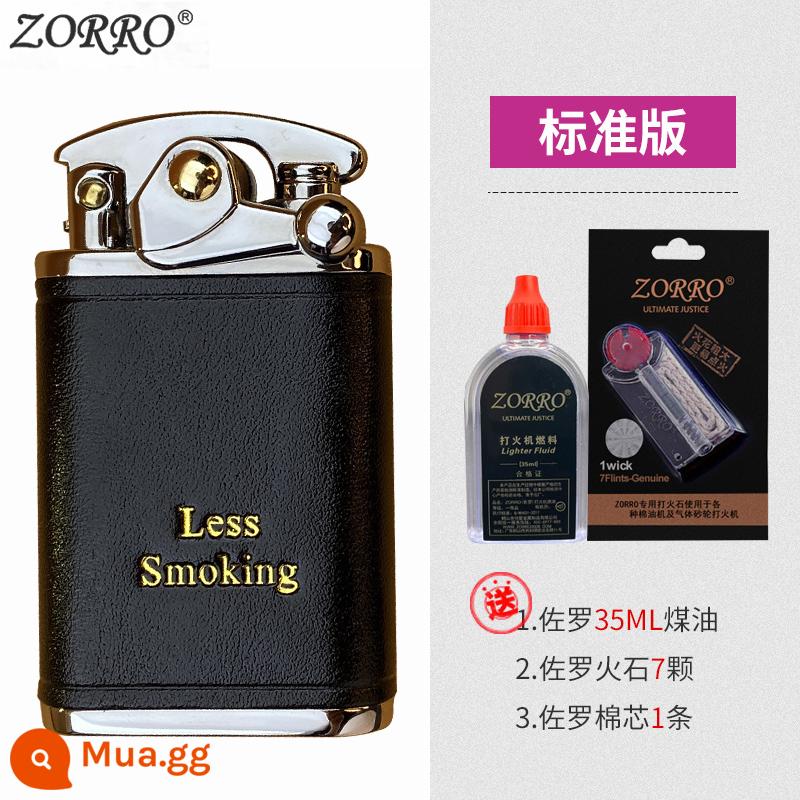 Zorro đính đá cánh tay bật lửa dầu hỏa nam Retro sáng tạo da cao cấp cá tính nhỏ đá mài cho bạn trai - Phiên bản tiêu chuẩn da đen niken trắng (phiên bản dài)