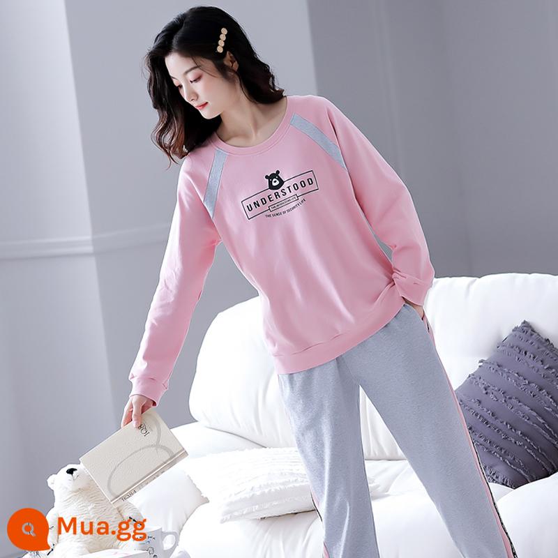 2023 bộ đồ ngủ mùa thu mới của phụ nữ mùa xuân và mùa thu cotton nguyên chất dài tay có thể đi ra ngoài bình thường lưới đỏ mùa đông dịch vụ gia đình phù hợp với - Mẫu nữ HX2831