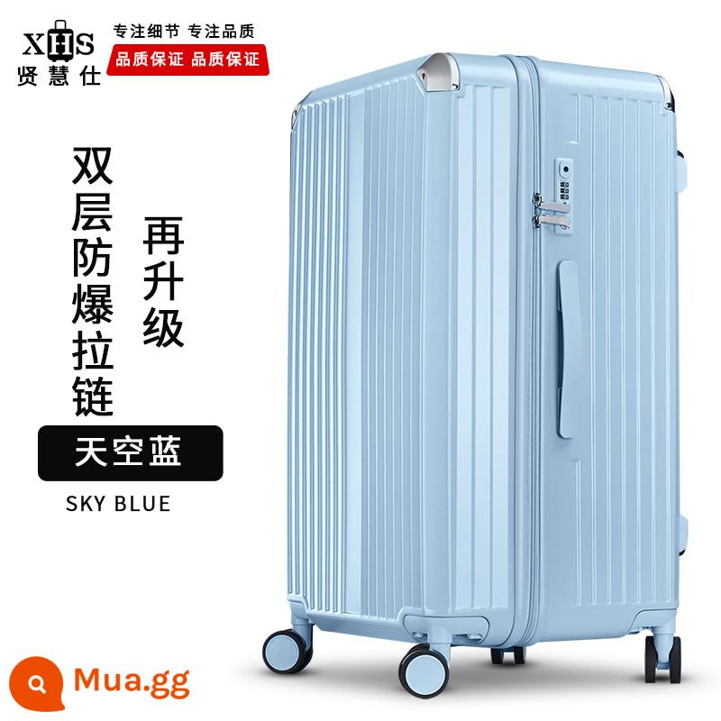 Máy khởi động Hyhishay của Nhật Bản Men's Large -Scapacity Travel Box Khung nhôm khung nhôm - Mẫu dây kéo chống cháy nổ hai lớp Sky Blue