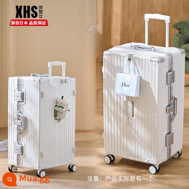 Máy khởi động Hyhishay của Nhật Bản Men's Large -Scapacity Travel Box Khung nhôm khung nhôm - Model nâng cấp - khung nhôm - trắng ngà - có móc + giá đỡ cốc