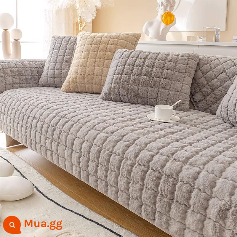 Thỏ Nhung Internet Nổi Tiếng Sofa Đệm Mùa Đông Dày Sang Trọng Đệm Chống Trơn Trượt Ghế Sofa Da 2023 Mới Vải Bọc - Đèn lông Bobo màu xám