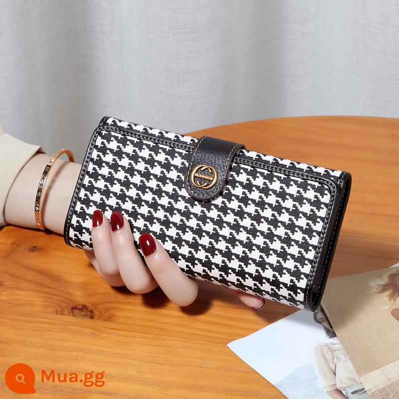 Ví houndstooth phiên bản dài thời trang nữ tính 2022 ví cầm tay mới bằng da túi xách nhỏ để phóng to điện thoại di động - Răng nanh đen