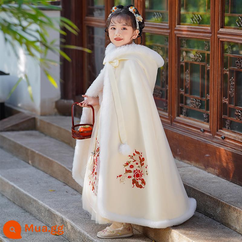 Hanfu bé gái phong cách mùa đông Năm mới trang phục cổ xưa dành cho trẻ em Quần áo thu đông Tết Nguyên Đán mùa đông Bộ đồ Đường 2023 phong cách dân tộc mới Quần áo chúc mừng năm mới - Áo choàng dày chần bông màu sâm panh