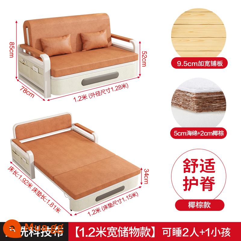 Sofa Giường Gấp Đôi Ban Công Giường Đa Năng Căn Hộ Nhỏ Sofa Phòng Khách 2023 Mới Lưới Đỏ Giường Kính Thiên Văn - [Mô hình lưu trữ 1,2m] + miếng bọt biển 5CM + cọ dừa 2CM (vải kỹ thuật nâng cấp)