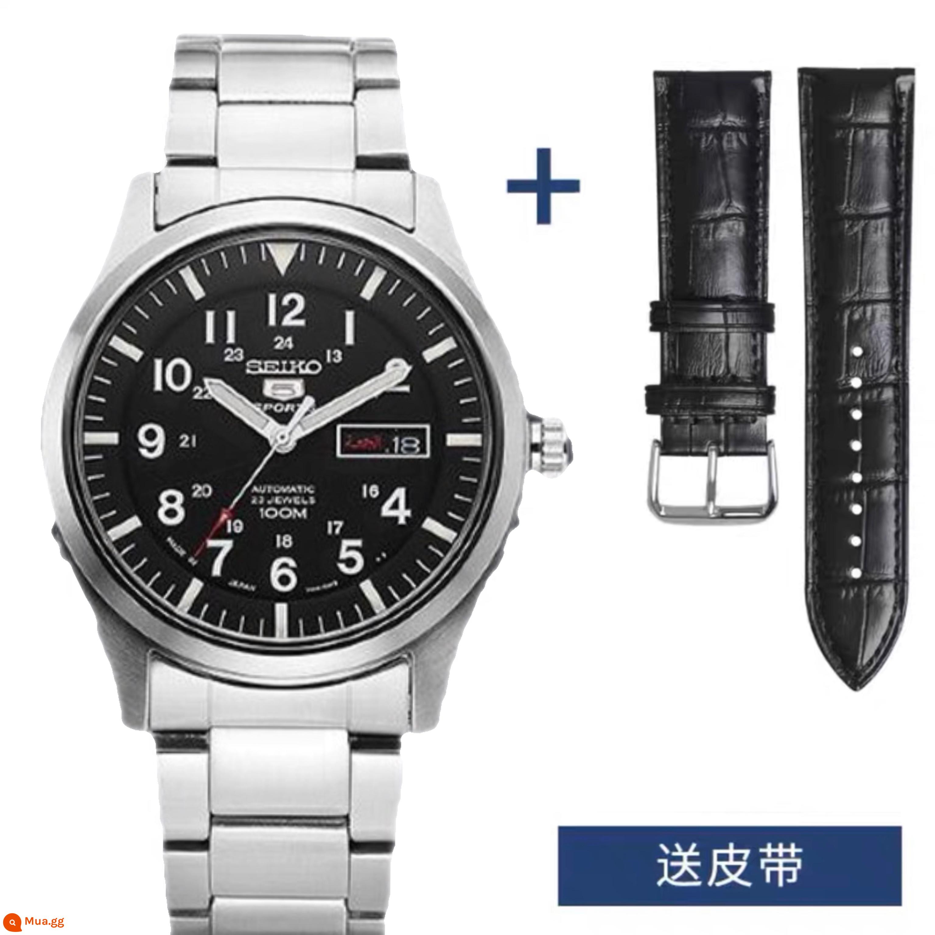 Đồng hồ đeo tay nam cơ học Seiko số 5 của Nhật Bản, đồng hồ đeo tay dây thép cơ tự động giải trí ba kim giải trí dạ quang SNKM92J1 - Lịch đôi màu đen kỹ thuật số SNZG13J1 có dây đai