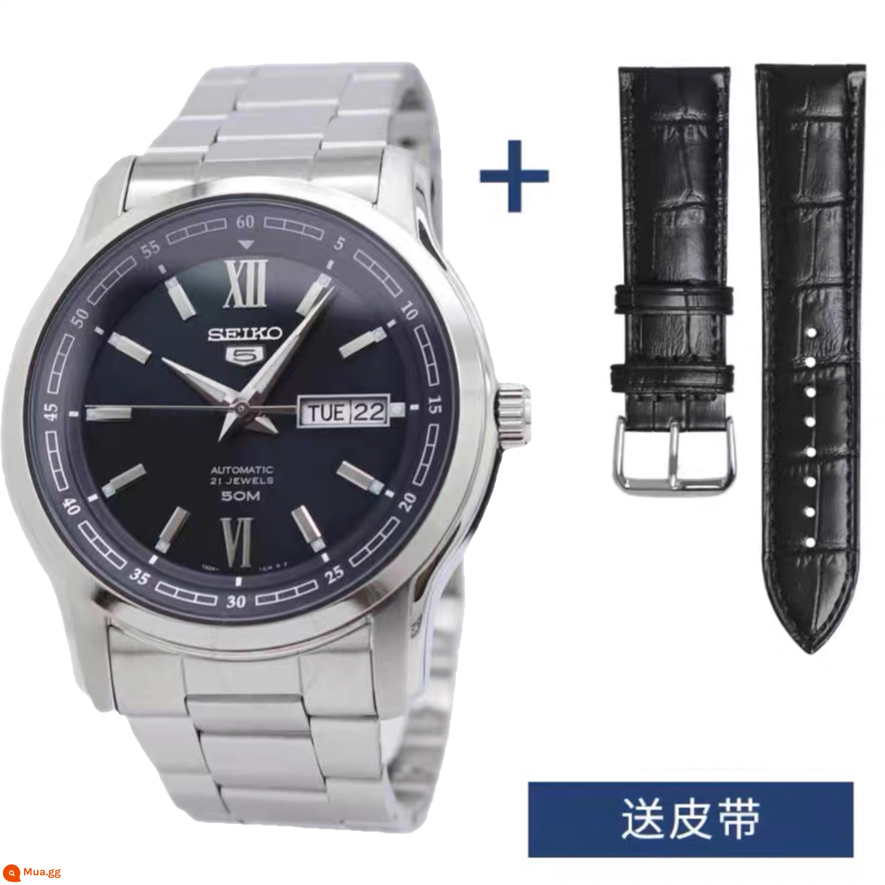 Đồng hồ đeo tay nam cơ học Seiko số 5 của Nhật Bản, đồng hồ đeo tay dây thép cơ tự động giải trí ba kim giải trí dạ quang SNKM92J1 - SNKP17K1 đi kèm đai