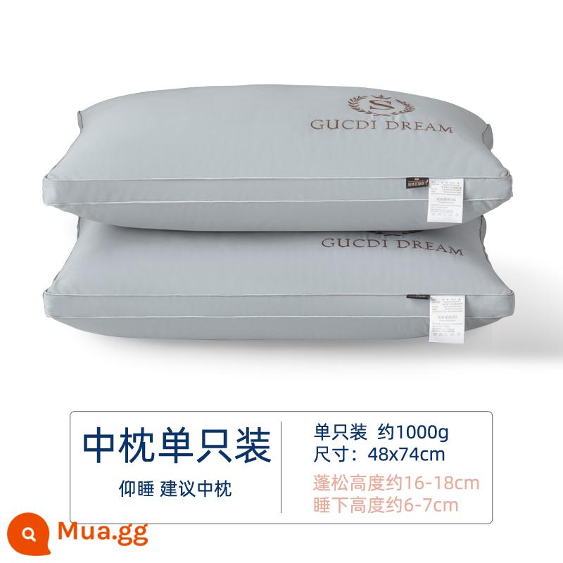 Gối cotton kháng khuẩn lõi gối hai người 1 hộ gia đình không xẹp khách sạn gối đơn nam trái tim cả đầu gối cao thấp - Gối thêu cỡ vừa màu xám [gói đơn, vải 100% cotton]