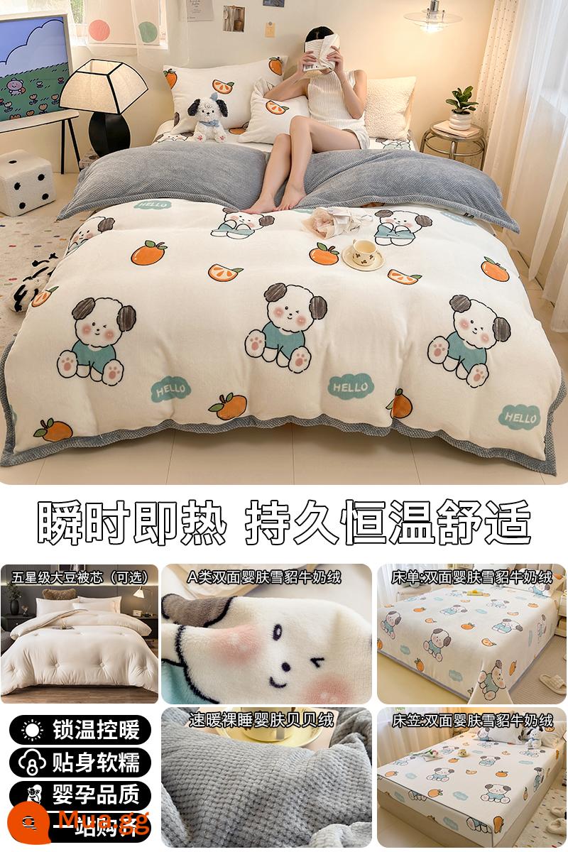 Giường sang trọng sữa flannel nhung bốn mảnh mùa đông 2022 chăn mùa đông 180 × 220 hợp thời trang mới - ✅Hoàn thành kiểm tra chất lượng [Lele Dog] vuốt ve mèo hai mặt với cảm giác nhung