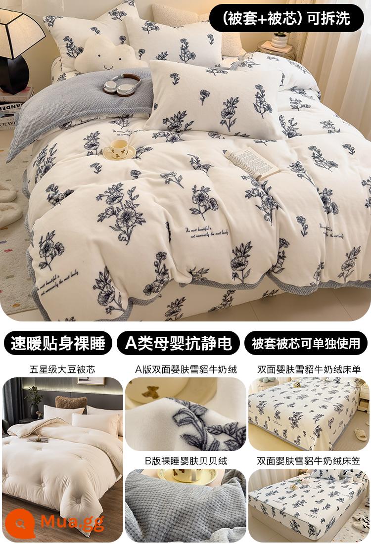 Cotton chăn mùa đông được dày lên bởi lõi và toàn bộ mùa đông ấm áp, một bộ giường đầy đủ, giường bốn bộ phận - ✅Chăn bông mùa đông nhung ấm áp hai mặt [Huayan] đã được kiểm tra chất lượng và có thể giặt được