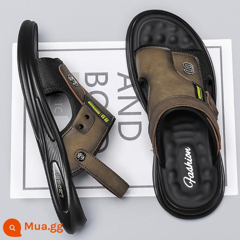 Bố Giày Sandal Nam Mùa Hè Ngoài Trời Đi Lái Xe Thể Thao Giải Trí Chống Trơn Trượt Khử Mùi Đáy Mềm Chịu Mài Mòn Dép Đi Biển - Kaki-D909